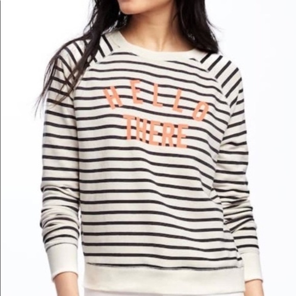 Old NAVY “Hello There”’Graphic Striped Sweatshirt Size Small in Black and White - Picture 14 of 14